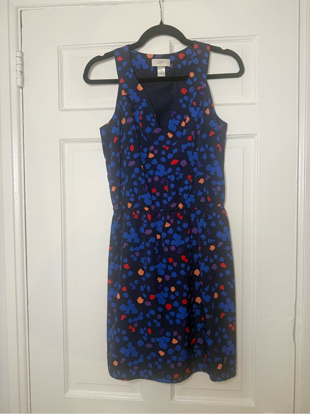 LOFT Navy Sleeveless V-Neck Floral Spot Dress